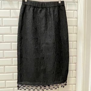 Ganni Elastic Waist Crinkle Midi Skirt Black Beaded Size M